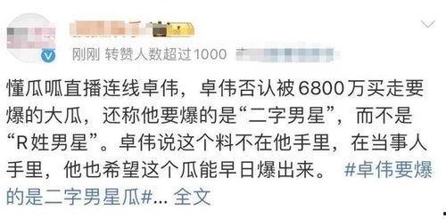 卓伟最新爆料男星,某当红男星惊人内幕曝光